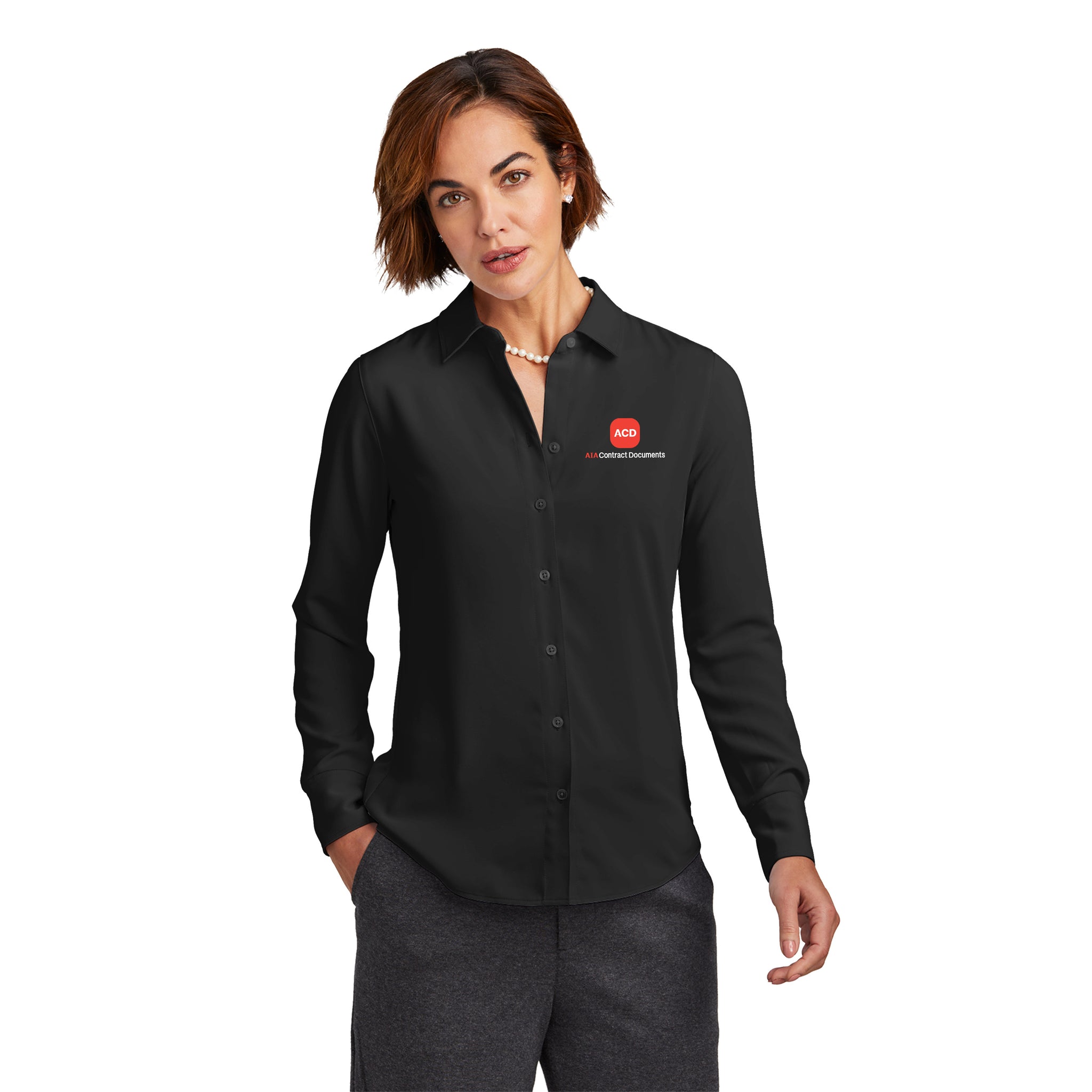 Brooks Brothers - Ladies Full-Button Satin Blouse. BB18007.