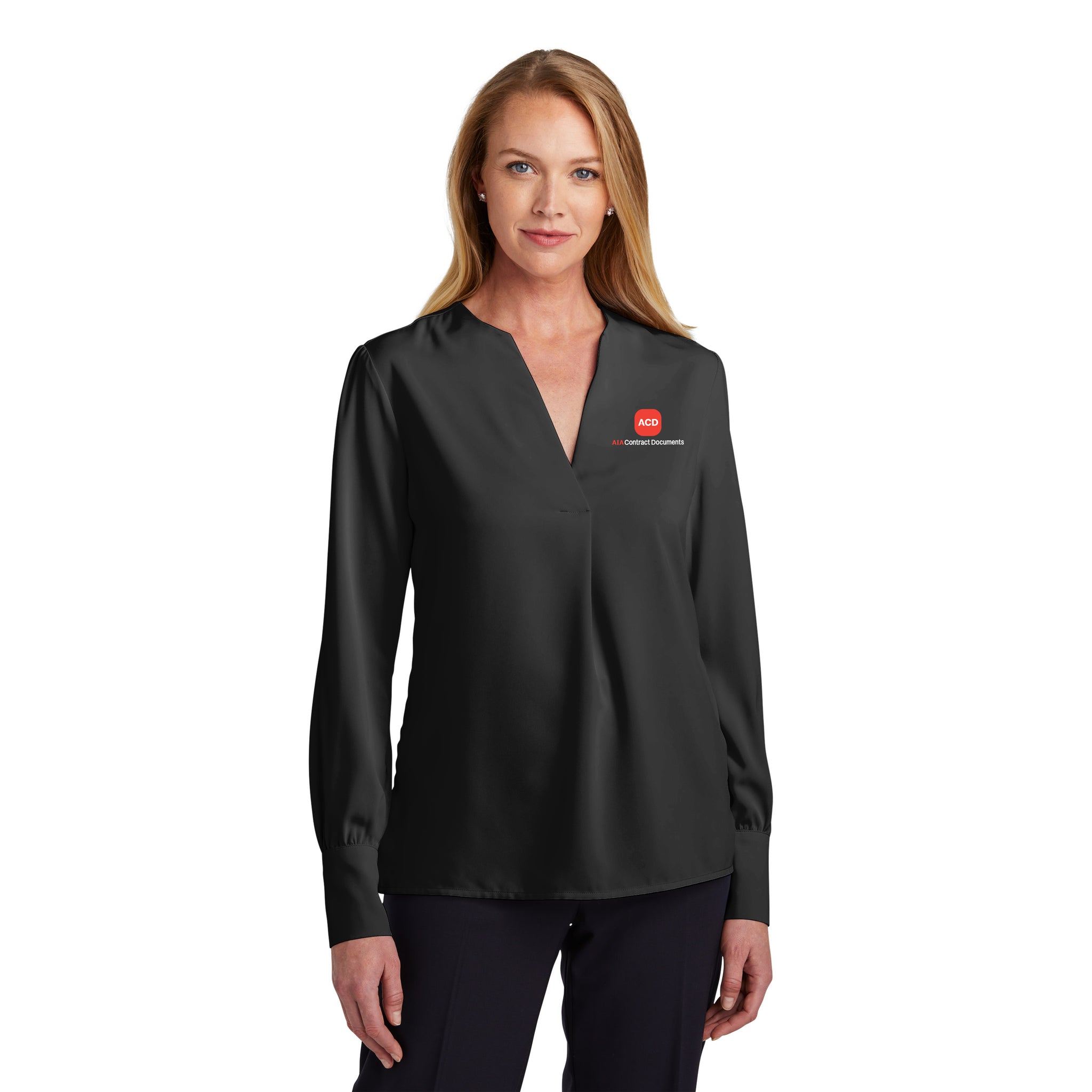 Brooks Brothers - Ladies Open-Neck Satin Blouse. BB18009.