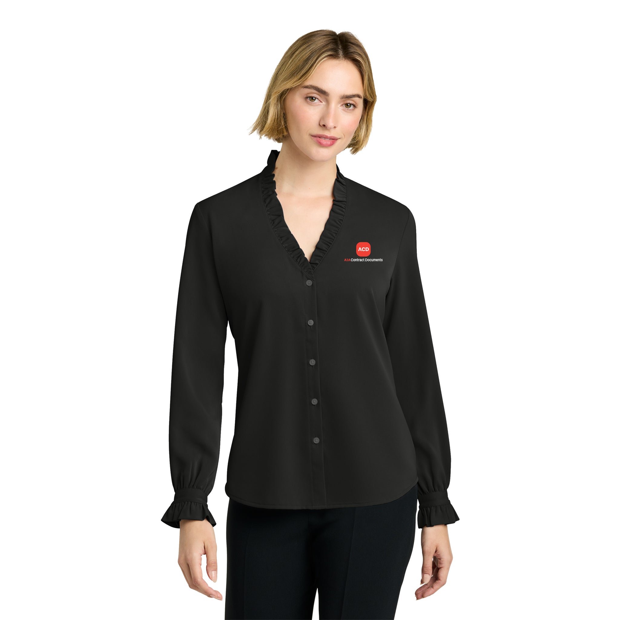 Brooks Brothers - Ladies Long Sleeve Ruffle Collar Blouse. BB18011.