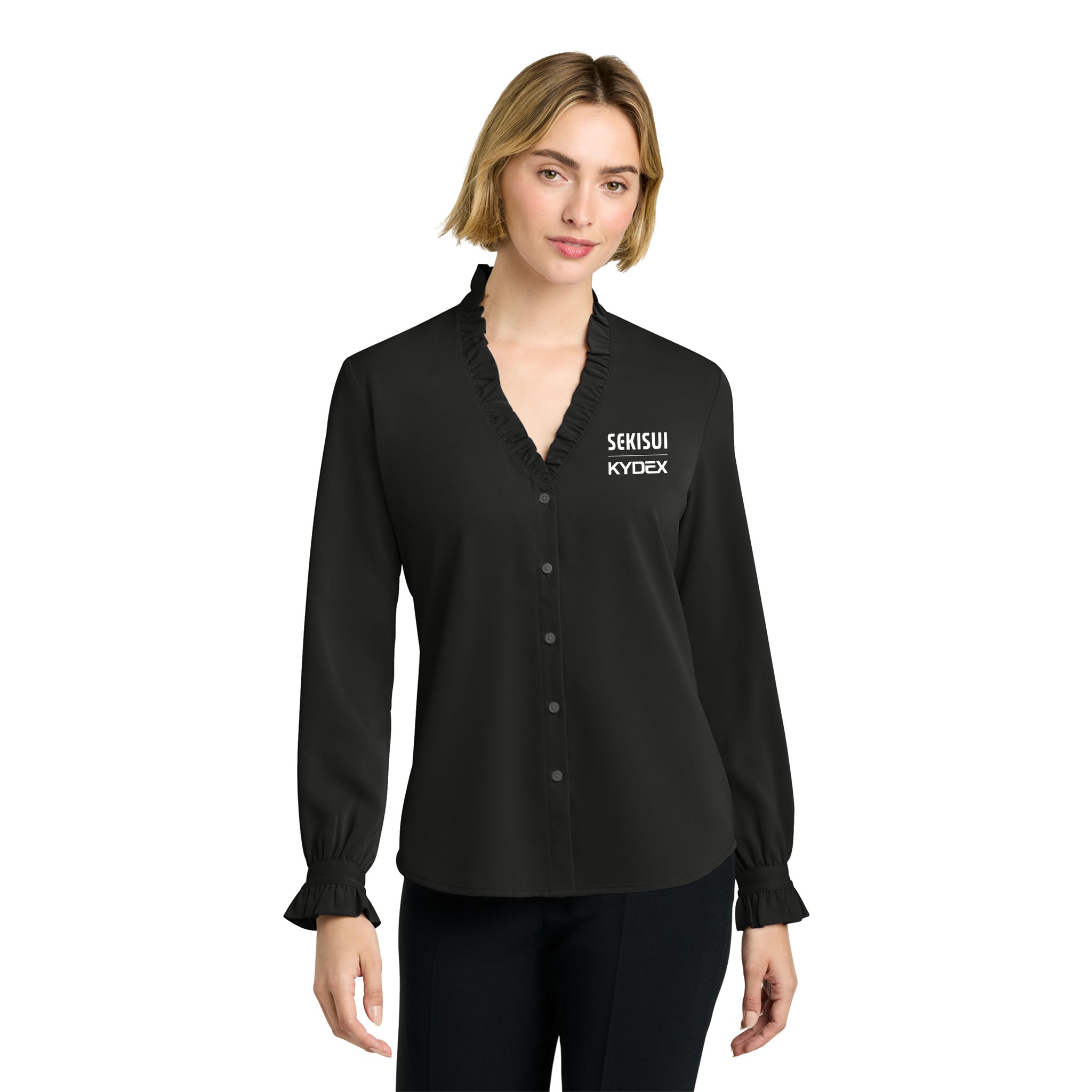 Brooks Brothers - Ladies Long Sleeve Ruffle Collar Blouse. BB18011.
