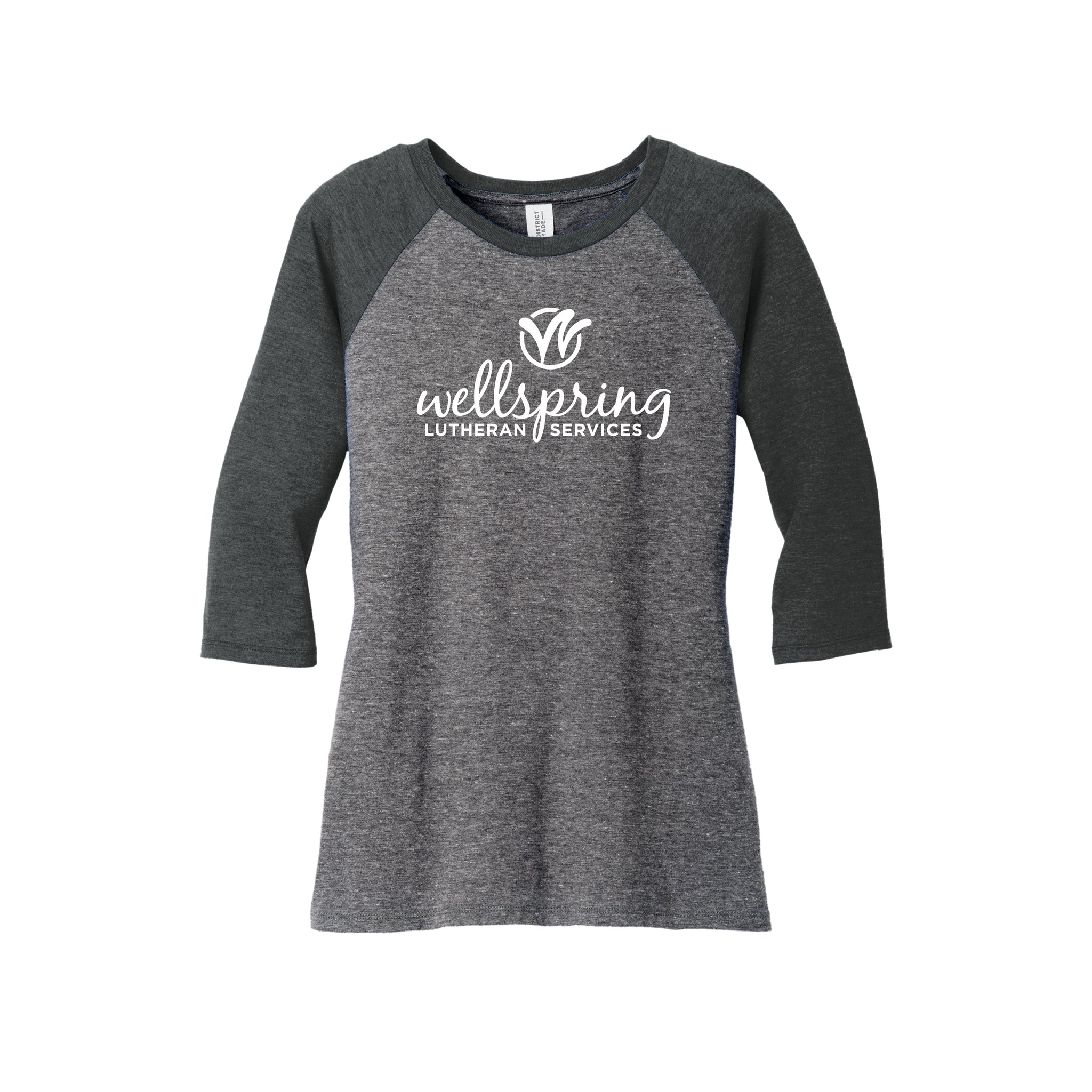 District - Ladies Perfect Tri 3/4-Sleeve Raglan. DM136L. (SCREENPRINT)