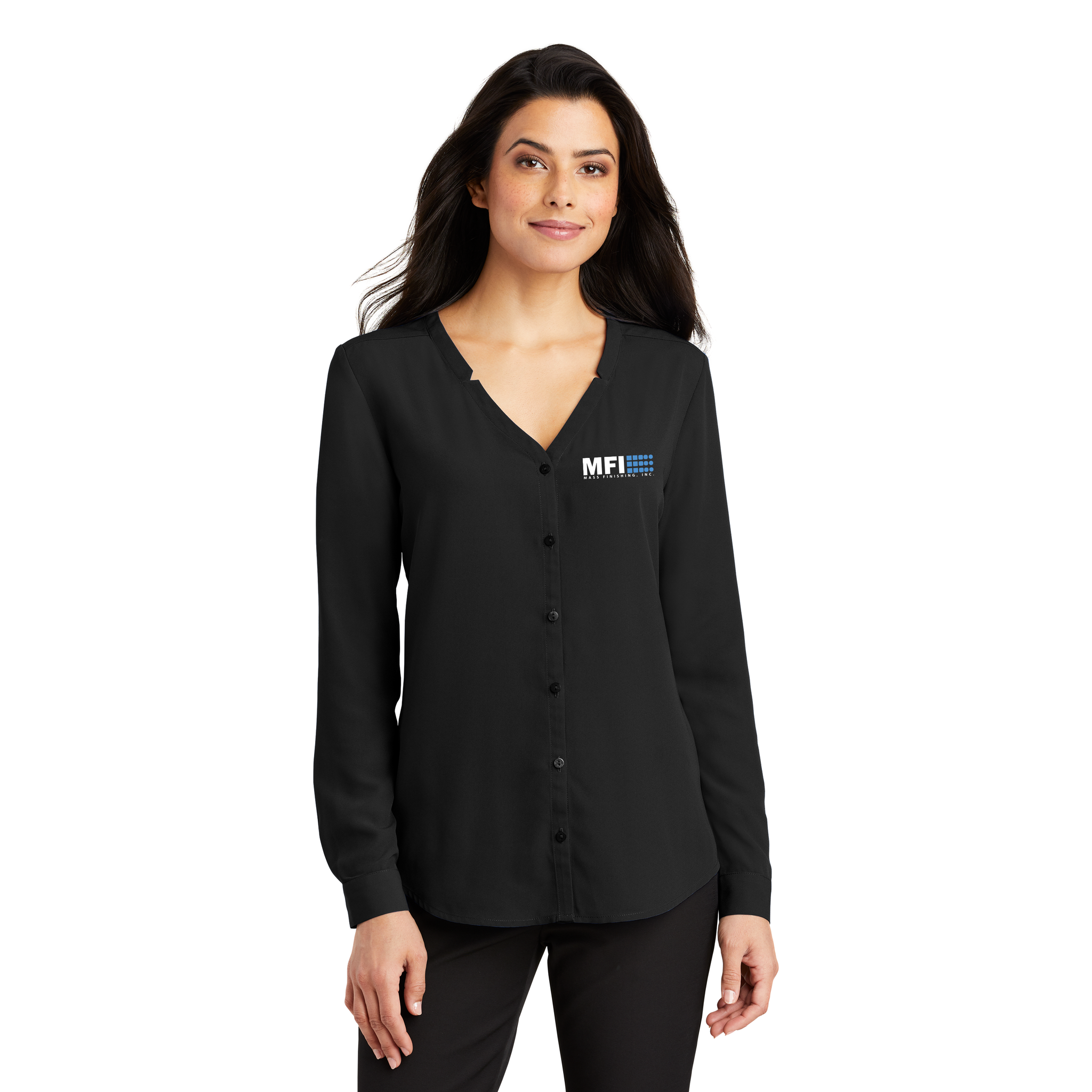 Port Authority - Ladies Long Sleeve Button-Front Blouse. LW700.