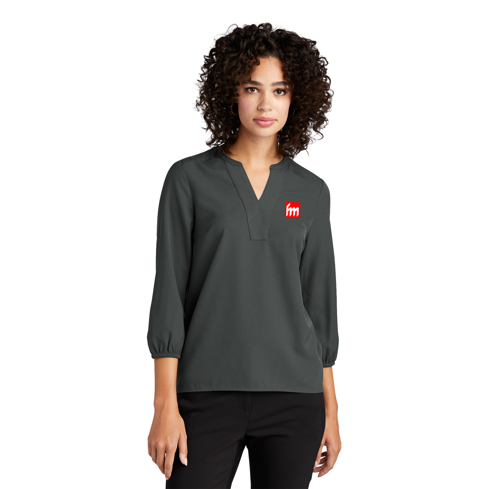 MERCER+METTLE - Ladies Stretch Crepe 3/4-Sleeve Blouse. MM2011.