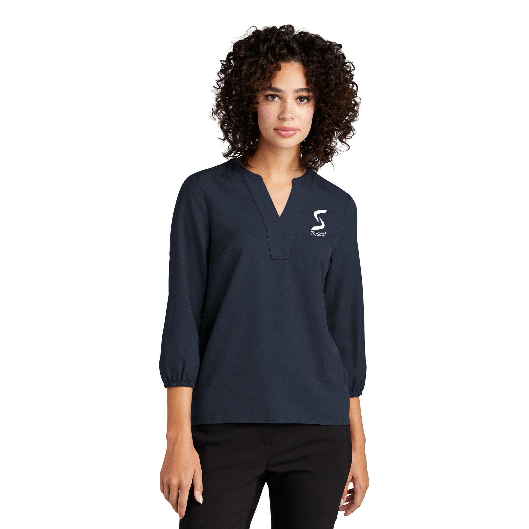 MERCER+METTLE - Ladies Stretch Crepe 3/4-Sleeve Blouse. MM2011.